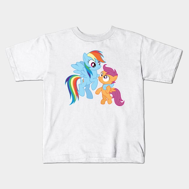 Rainbow Dash and Scootaloo 1 Kids T-Shirt by CloudyGlow